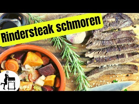 Rindersteak schmoren - mit Wurzelgemüse &amp; Rotweinsoße