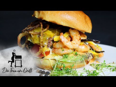 Surf and Turf Burger von der Plancha / Grillplatte | BBQ Rezept | Die Frau am Grill